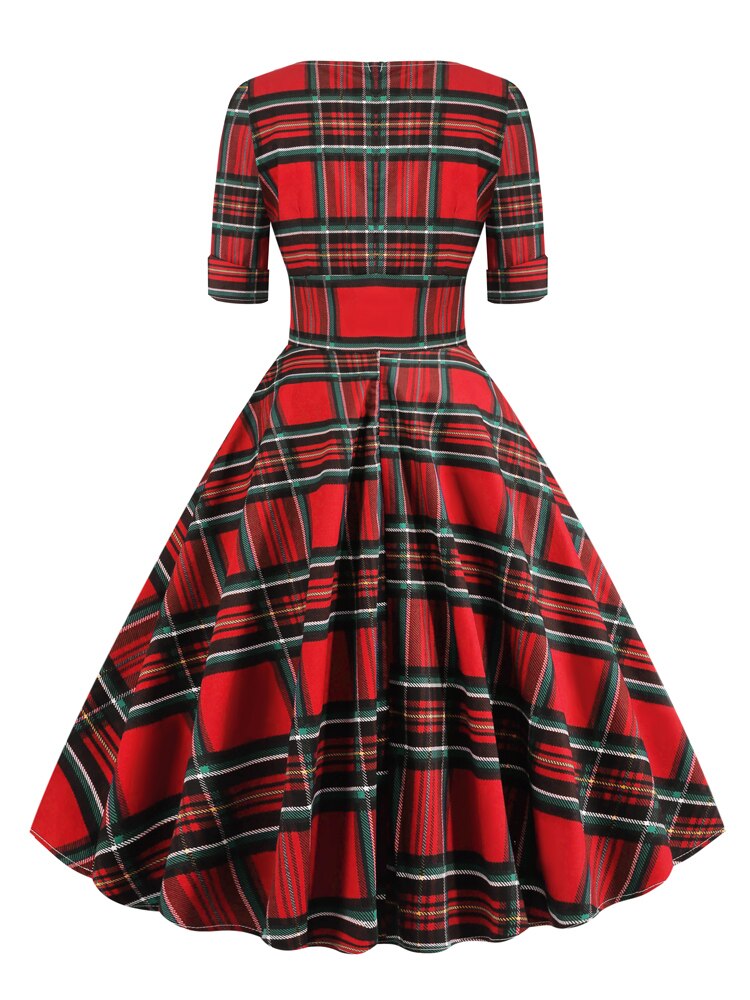 <tc>1950's</tc> Retro Rock a billy Tartan Flared Dress