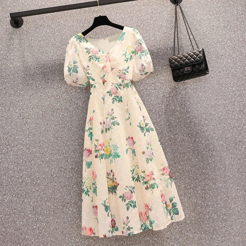 Années 50 Robe Vintage Midi Jacquard Floral - Ma Penderie Vintage