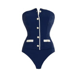 Années 60 Ensemble Maillot de Bain Et Shorts Taille Haute Marin - Ma Penderie Vintage