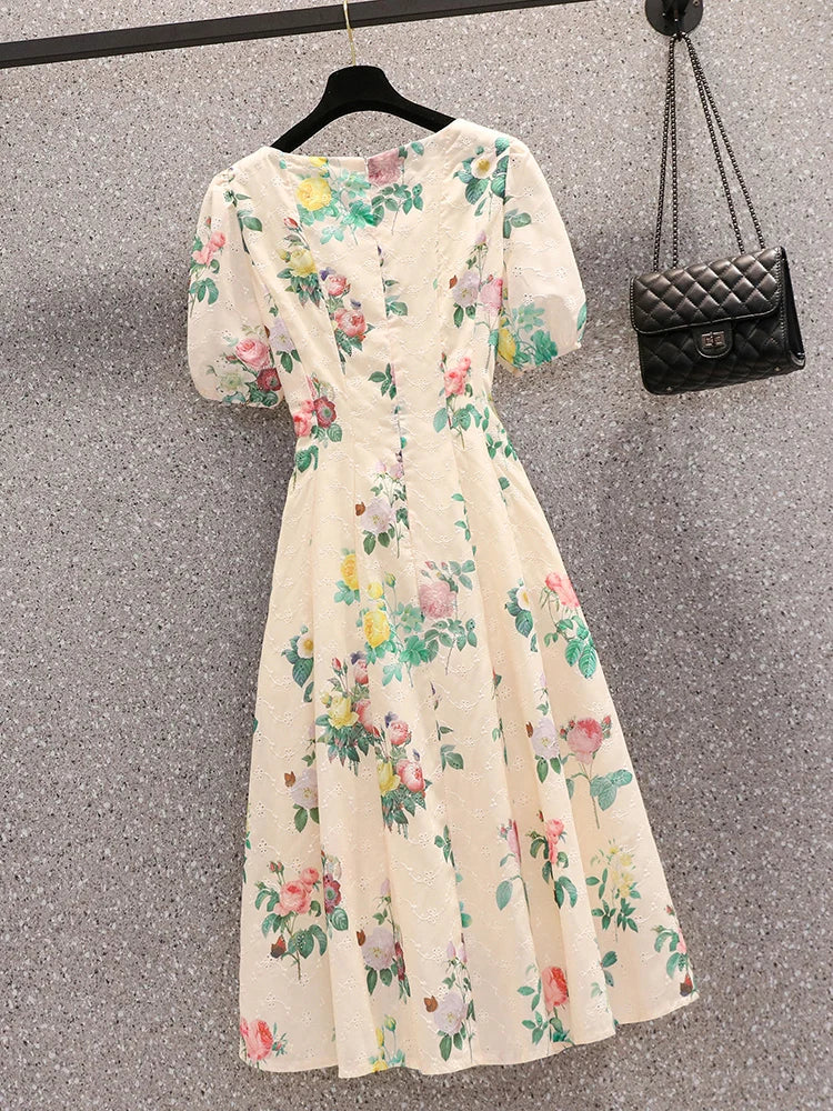 Années 50 Robe Vintage Midi Jacquard Floral - Ma Penderie Vintage