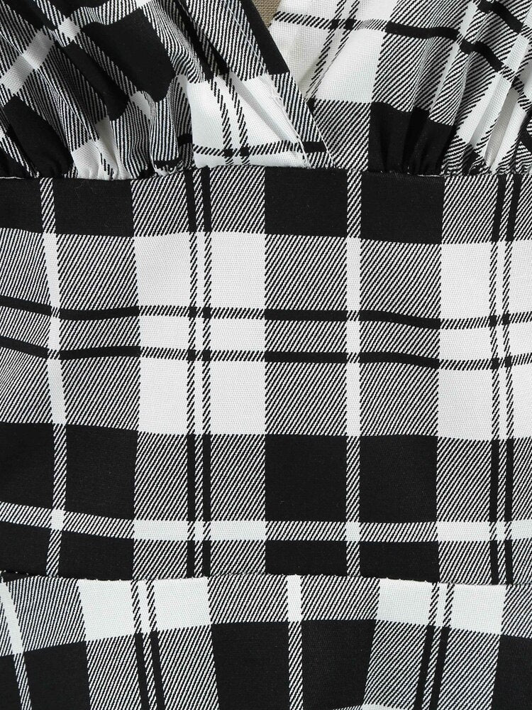 <tc>1950's</tc> Retro Rock a billy Tartan Flared Dress