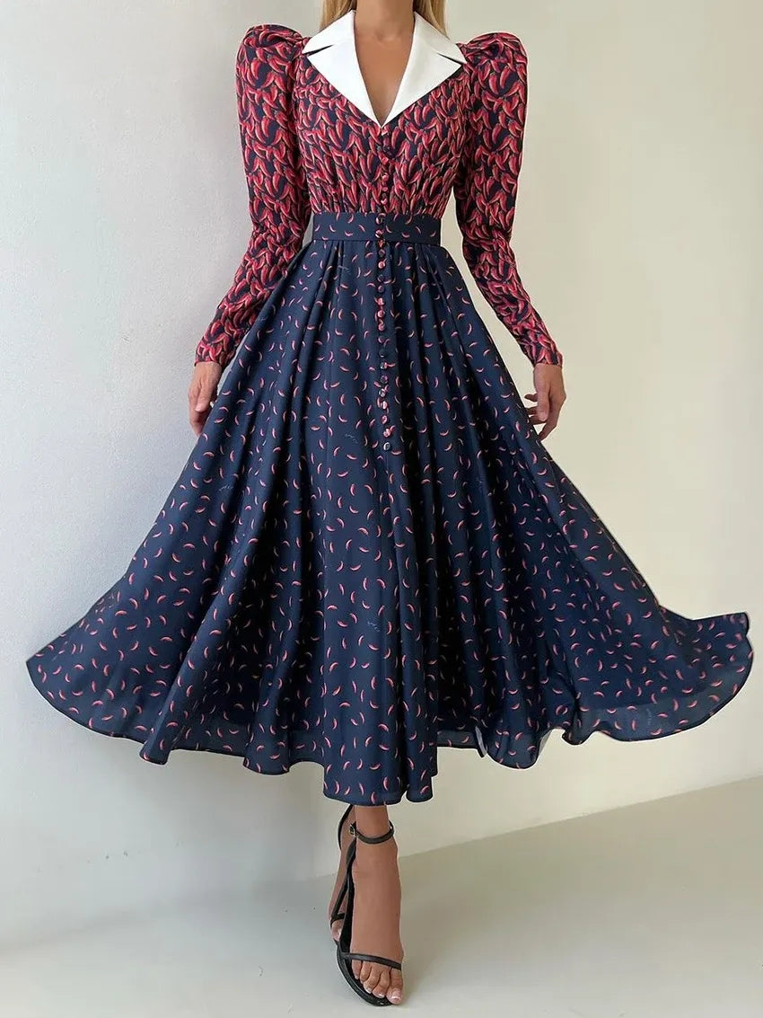 Années 40 Robe Midi Évasée Imprimée Vintage - Ma Penderie Vintage