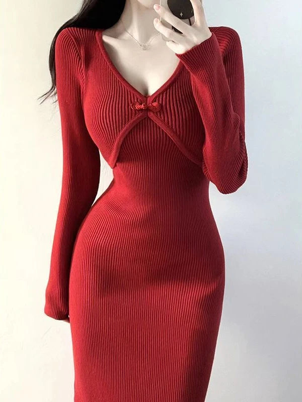 Années 60 Robe Maille Côtelé Manches Longues - Ma Penderie Vintage