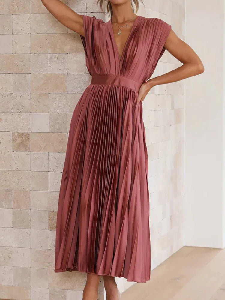 Années 70 Maxi Robe Été Plissé En Satin - Ma Penderie Vintage