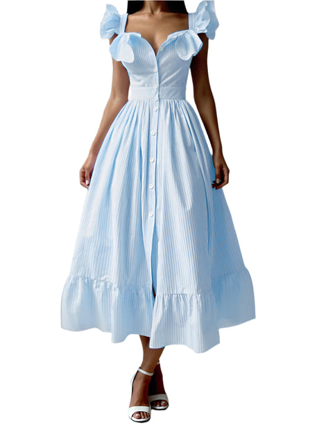 1960's Poplin Ruffled Summer Dress