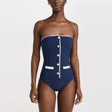 Années 60 Ensemble Maillot de Bain Et Shorts Taille Haute Marin - Ma Penderie Vintage
