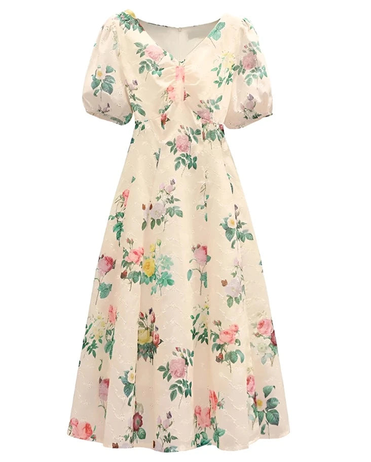Années 50 Robe Vintage Midi Jacquard Floral - Ma Penderie Vintage