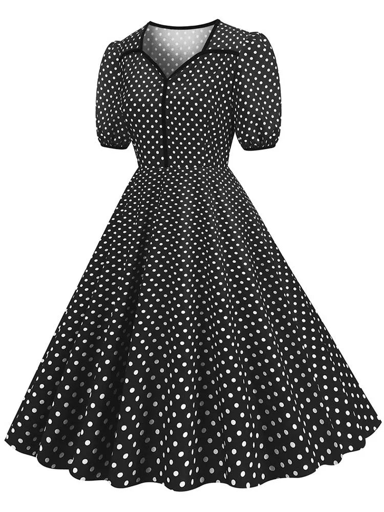 Années 40 Robe Mi-Longue Hepburn À Pois - Ma Penderie Vintage