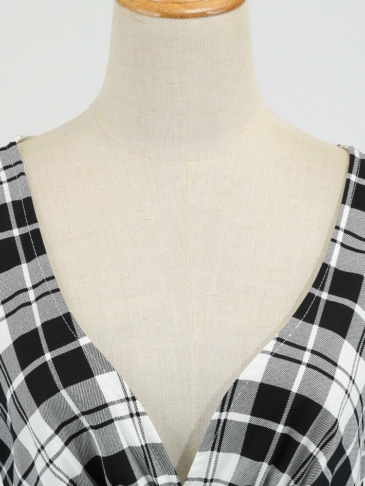 <tc>1950's</tc> Retro Rock a billy Tartan Flared Dress