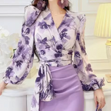 Années 30 Blouse Imprimée Floral Croisée