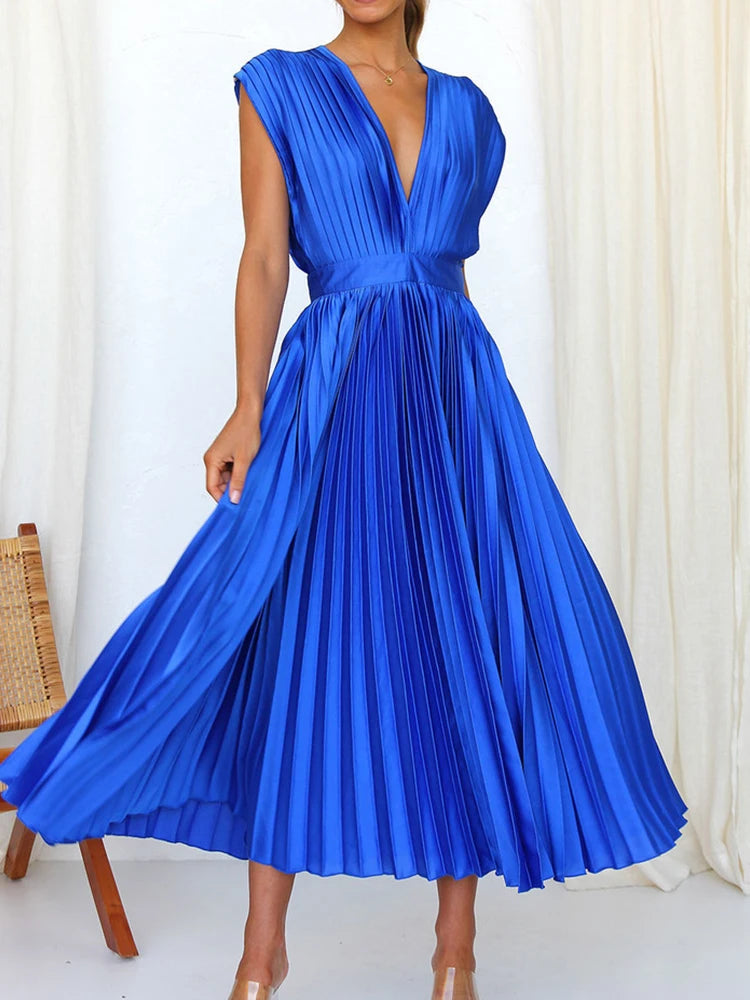 Années 70 Maxi Robe Été Plissé En Satin - Ma Penderie Vintage