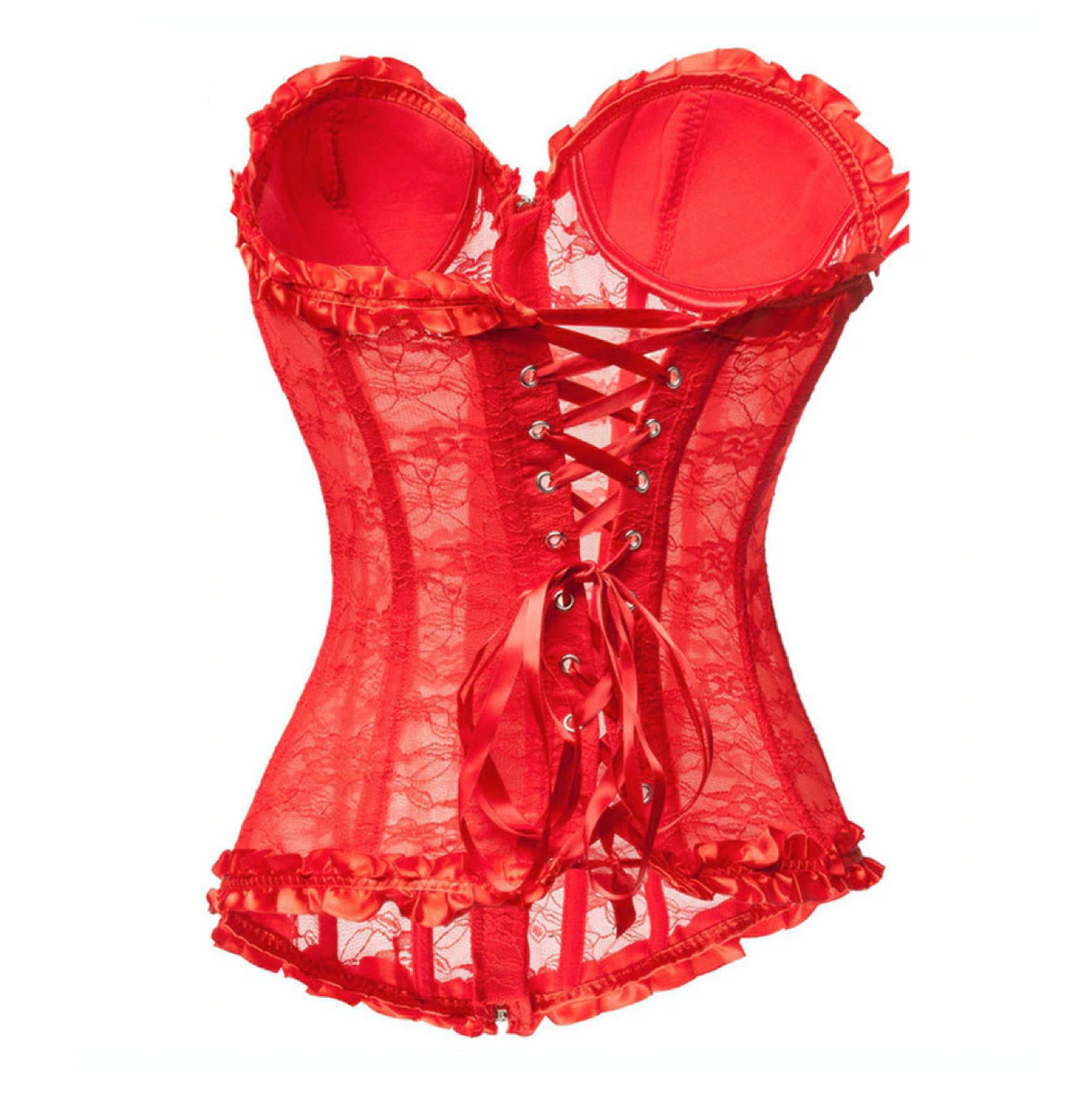 Années 60 Corset Rétro Dentelle Florale Pin Up Rouge - Ma Penderie Vintage