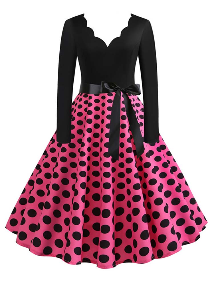 <tc>1950's</tc> Retro Polka Dot Flared Dress <tc>L</tc>ucille