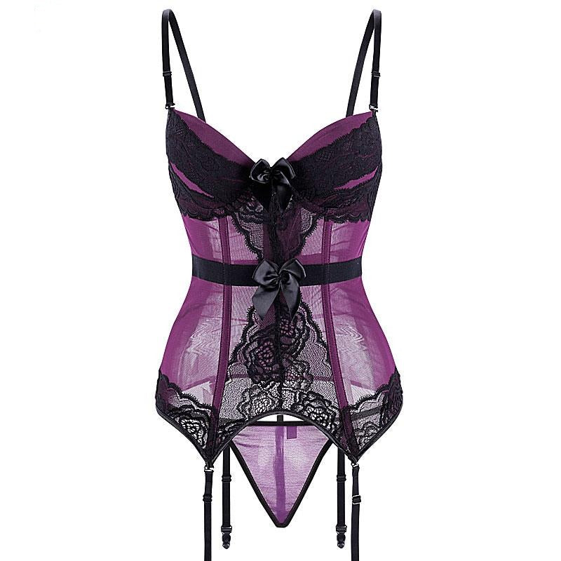 Années 60 Ensemble Lingerie Corset Vintage Bunny Violet Noir - Ma Penderie Vintage