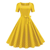 Années 50 Robe Col Carré À Pois Lucille Jaune - Ma Penderie Vintage