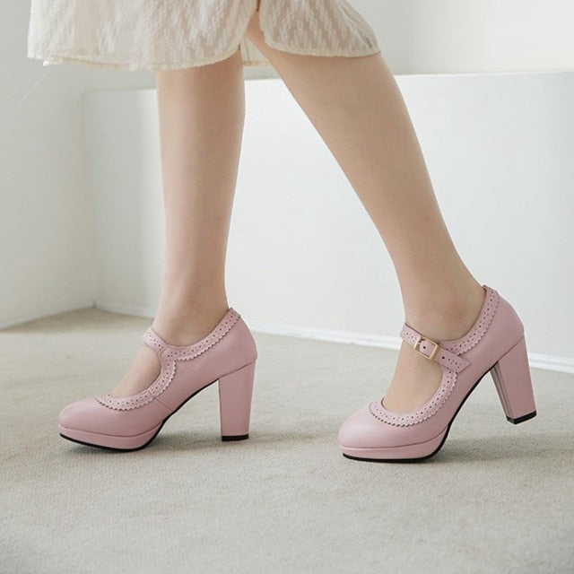 <tc>1950's</tc> Monochrome Plain Retro Heeled Shoes