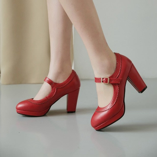 <tc>1950's</tc> Monochrome Plain Retro Heeled Shoes