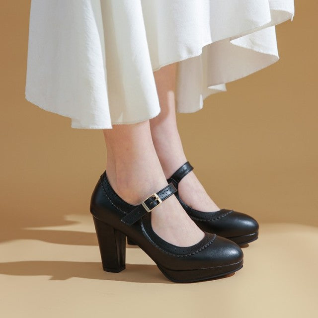 <tc>1950's</tc> Monochrome Plain Retro Heeled Shoes